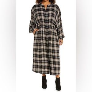 Treasure & Bond Plaid Long Sleeve Shirtdress
